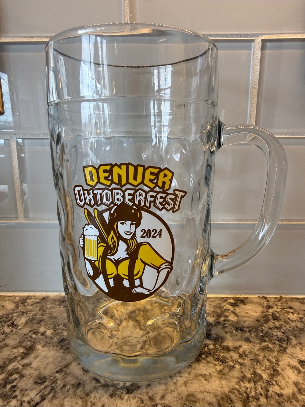 Denver Oktoberfest 2024 Official Souvenir Dimpled Glass Beer Mug Stein 1L